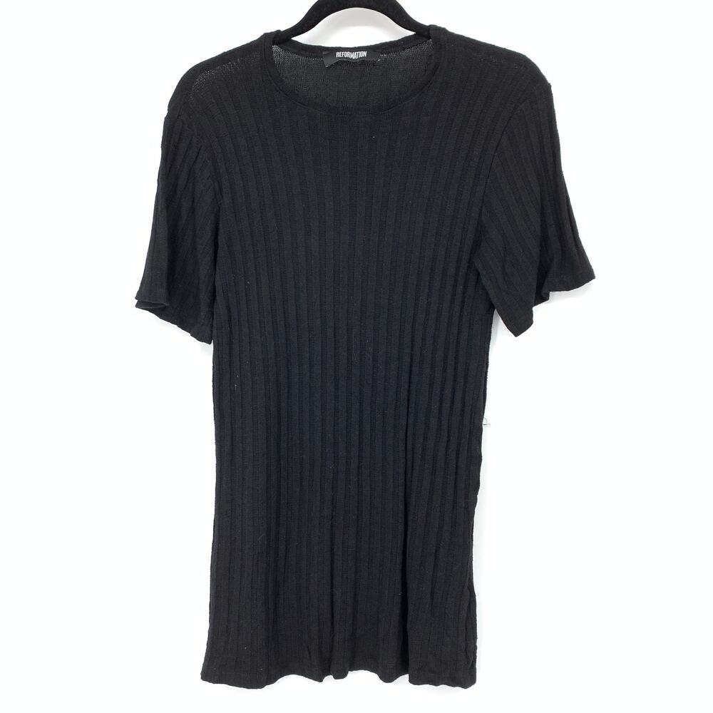 Reformation Women's Size XS Black Tunic Rib Knit Round Neck Short Sleeve *FLAWS